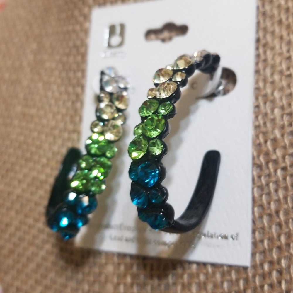 Black semi hoop colorful crystal earrings